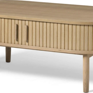 Ovalt sofabord Nordique Design Meta hvidpigmenteret egetræ med integrerede låger, H45ÃB120ÃL60 cm